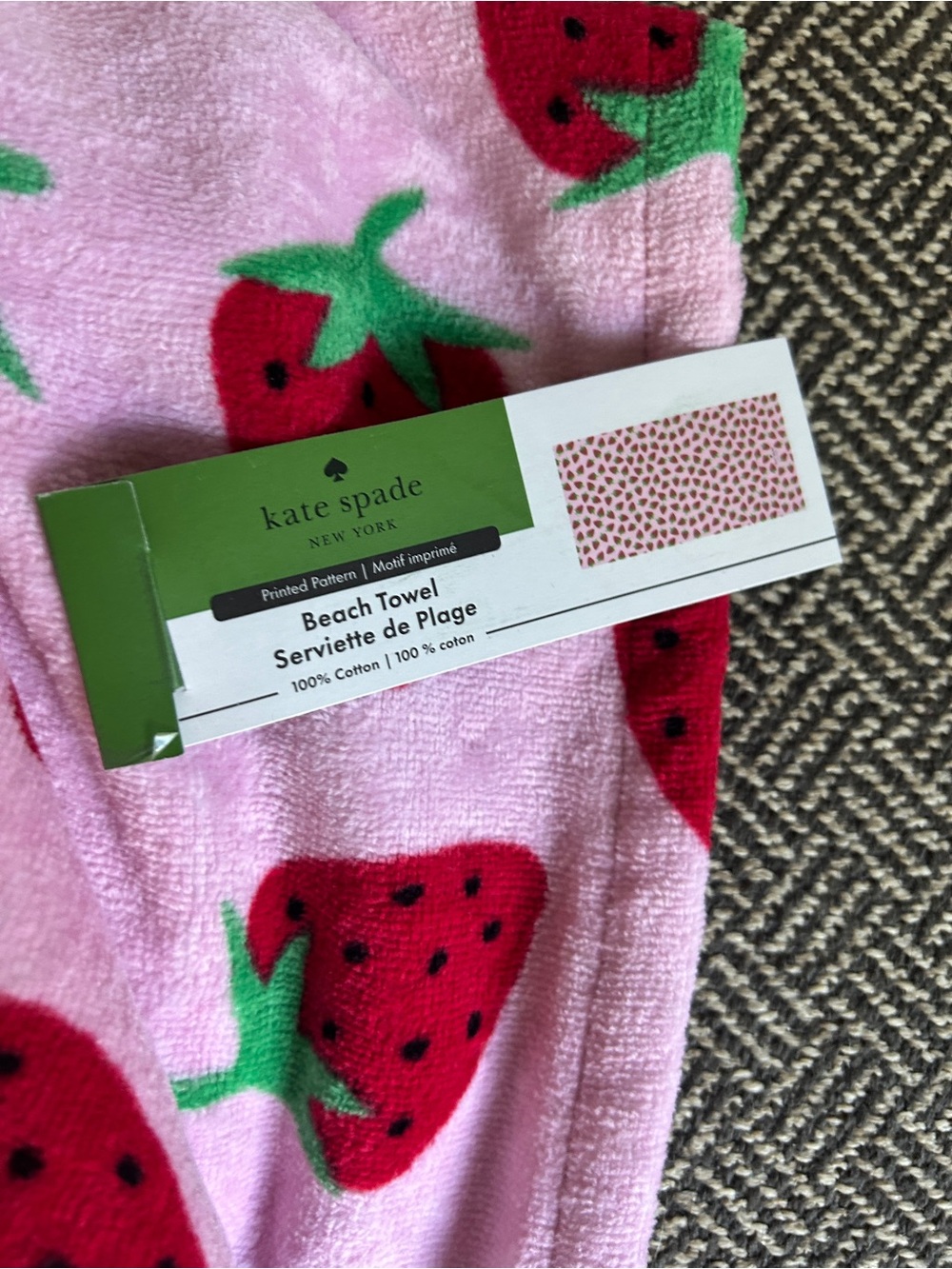kate spade pink and red strawberry print beach towel